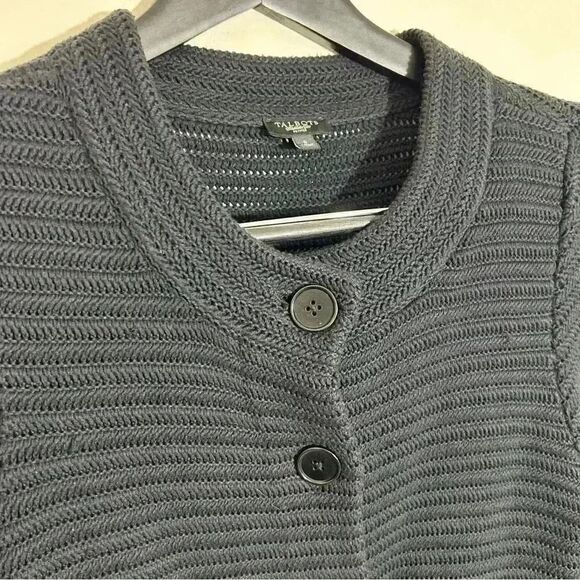 Talbots Black Textured Knit Button-Front Cardigan Sweater Petite Small - Picture 5 of 7